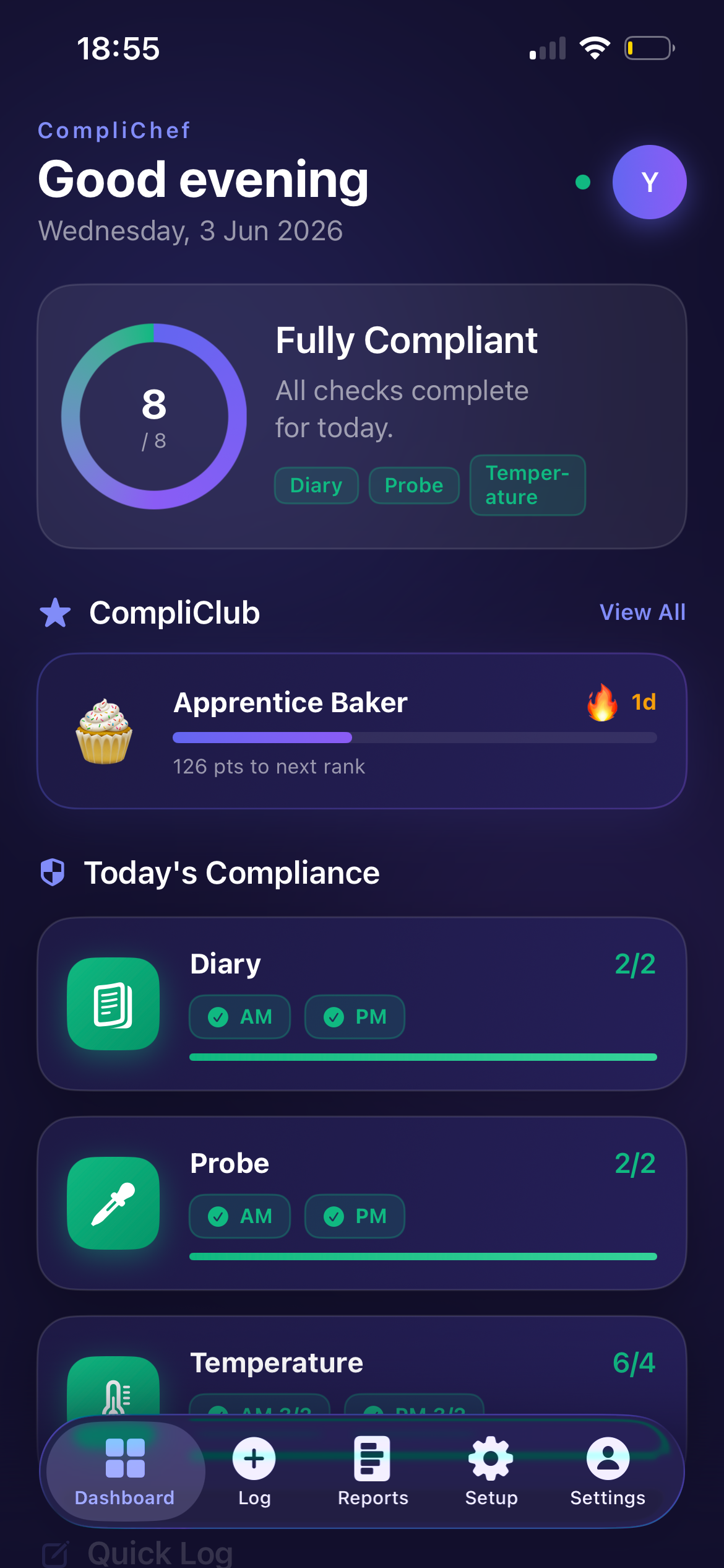 CompliChef Lite app dashboard