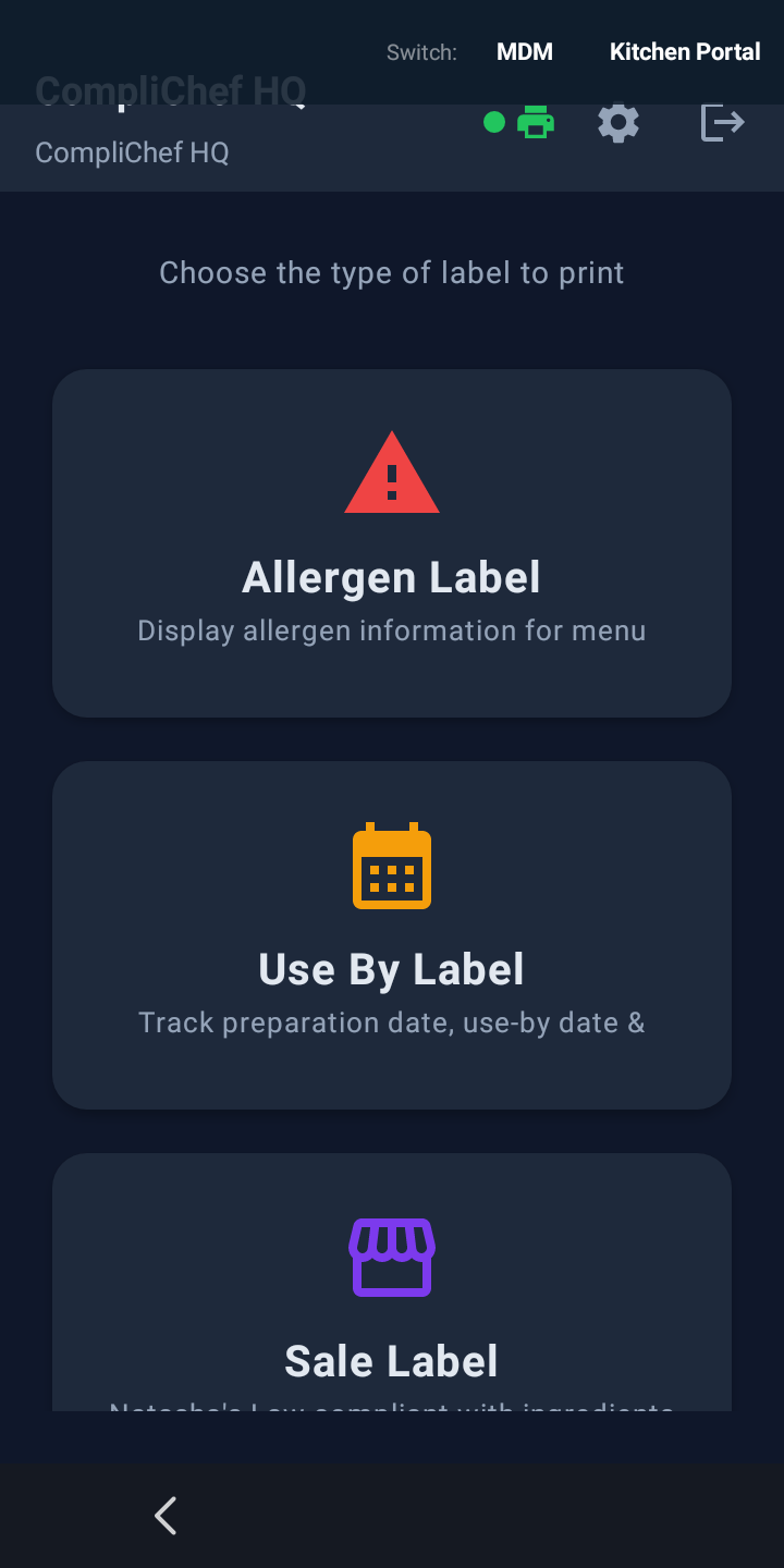 CompliChef Labels — choose label type