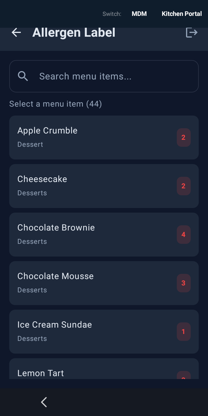 CompliChef Labels — allergen menu items