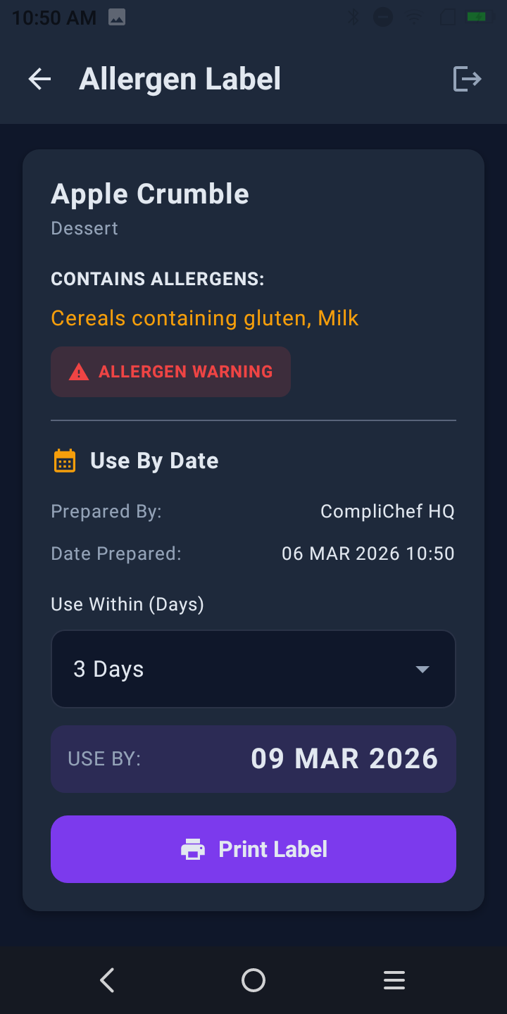 Apple Crumble allergen detail