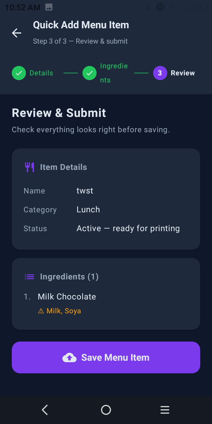 Quick Add step 3: review and submit