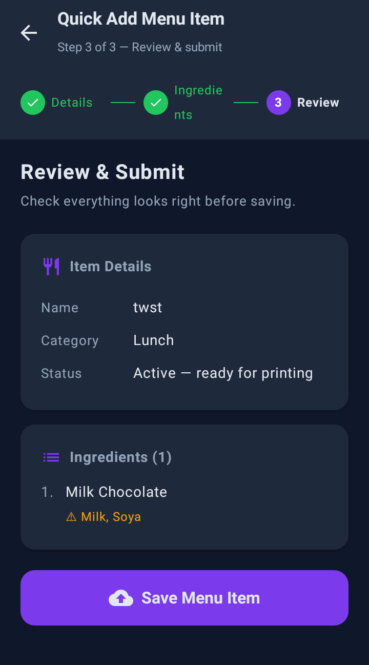 Quick add: Save and print