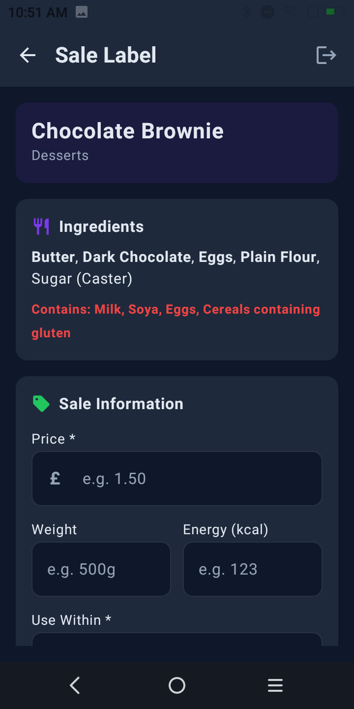 Chocolate Brownie sale label detail