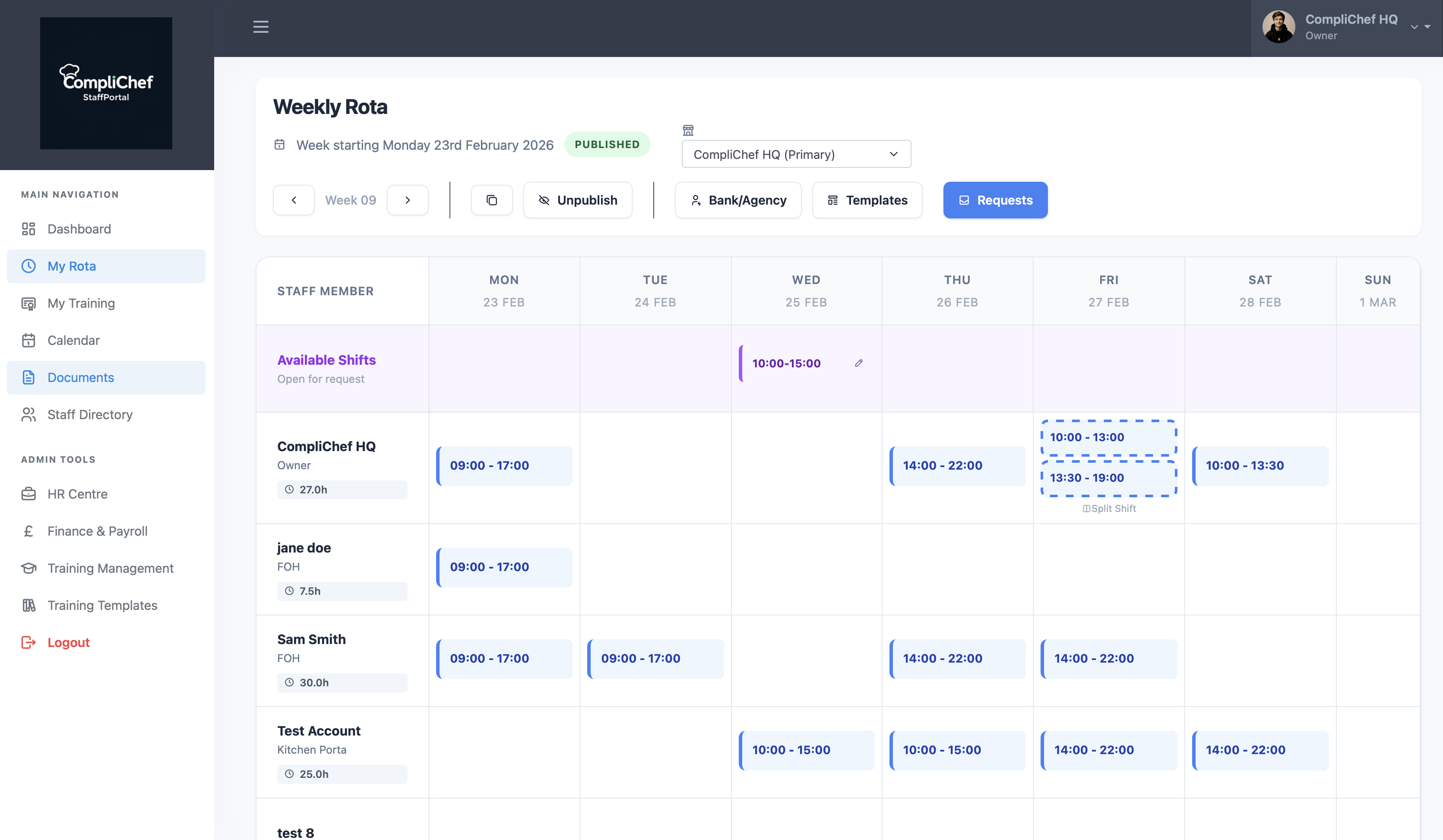 StaffPortal Weekly Rota